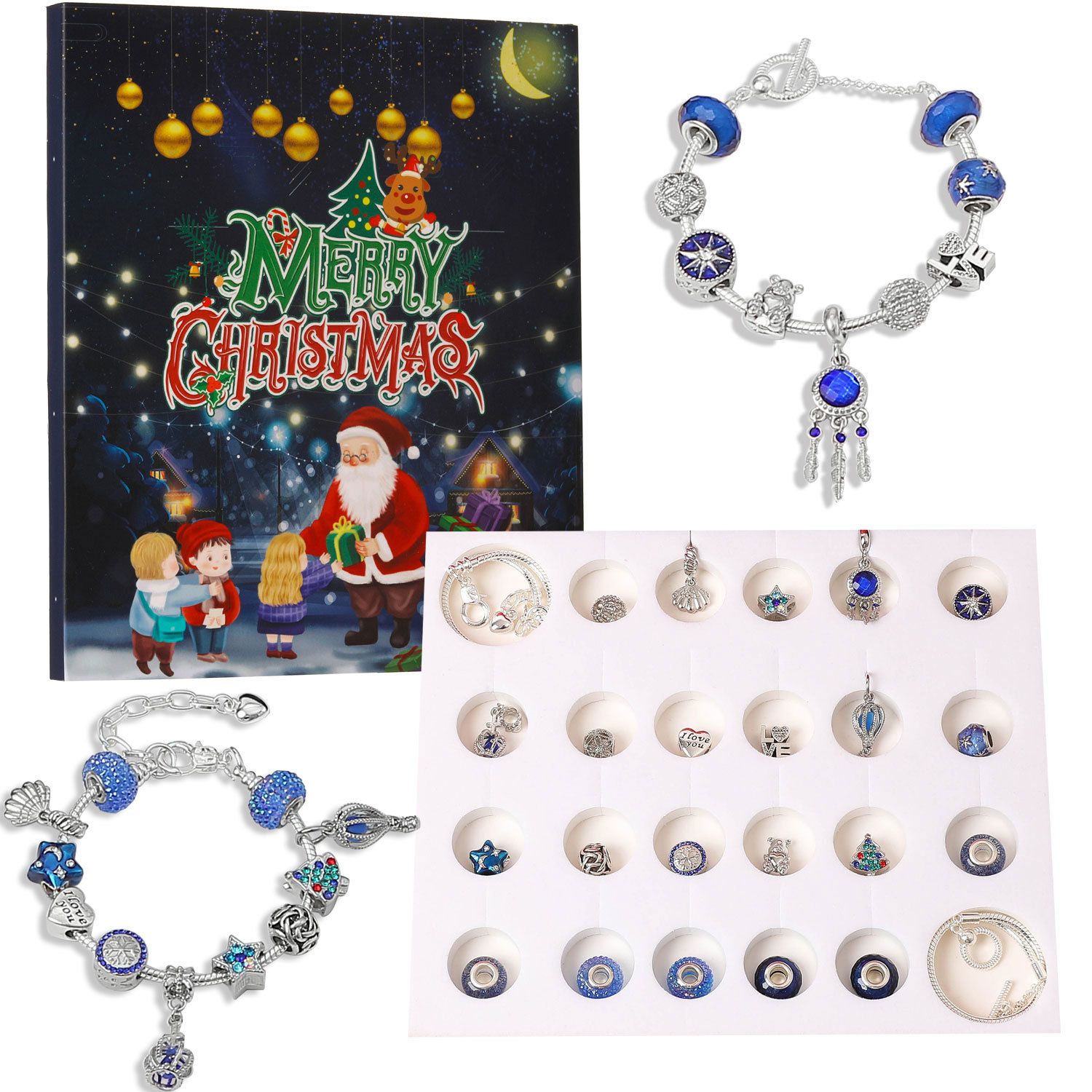 Christmas countdown calendar gift box set DIY beaded bracelet fantasy starry sky bracelet gift_voghion.com