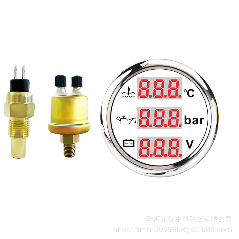 Cross-Border Hot-Selling 52mm Three-In-One Digital Display Meter Car Modified Truck Digital Display Meter Industrial Engineering Digital Display Meter