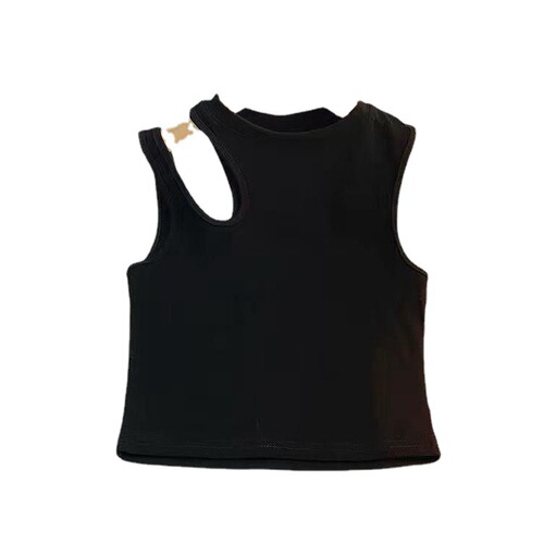 Summer Girl's Top Tank Top Baby Cute Kids Fashion Brand Korean Style Asymmetrical Shoulder Straps Solid Color Short Sleeve