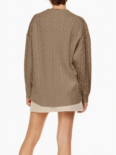 Plus Size Women's V Neck Cable Knit Sweater Stretchy