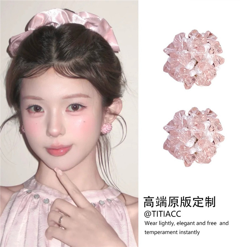 粉色串珠耳环超仙甜美可爱女孩耳钉2025年新款时尚氛围感温柔耳饰|undefined