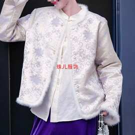 百搭绒锦棠国风暖休闲桑蚕丝气质复古南油新中式女外套图片色