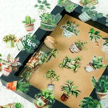 跨境50张精品PET贴纸绿色植物透明防水贴画DIY手账笔记本装饰贴纸