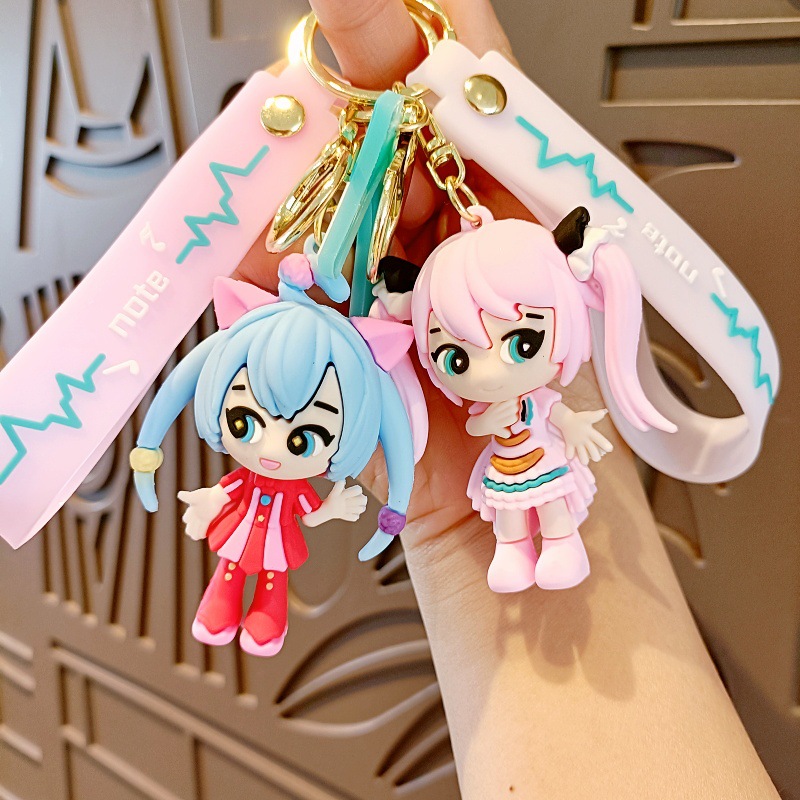 New Hatsune Miku Cartoon Keychain Cute Girls School Bag Pendant Car Key Chain Doll Machine Small Gift