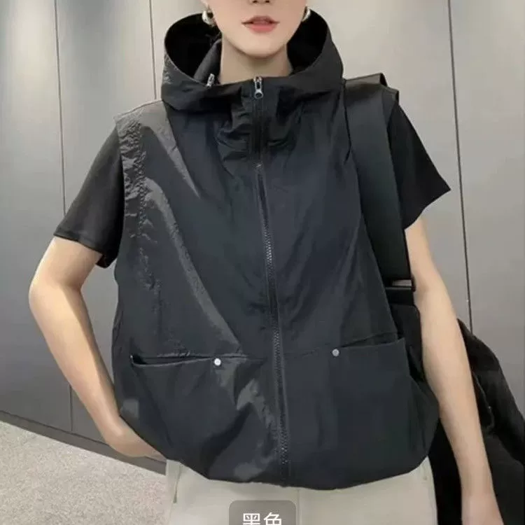 Европейский солнцезащитный крем с капюшоном жилет куртка женская весна 2025 новый дизайн без рукавов