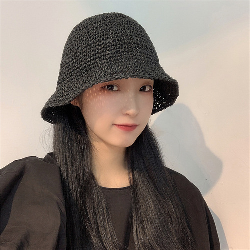 Foldable Hand-woven Bucket Hat Fisherman Hat for Girls, Korean Style Summer Grass Hat Beach Hat, Fresh and Natural Sun Hat