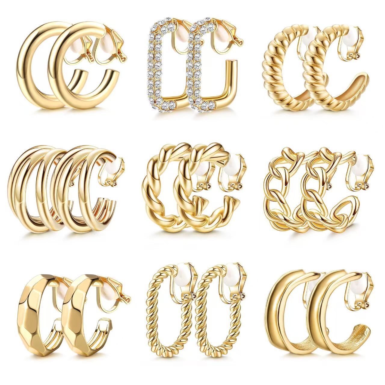 Europe and the United States cross-border hot geometric C- type painless hollow ear clip personality temperament without ear hole earrings women's wholesale
