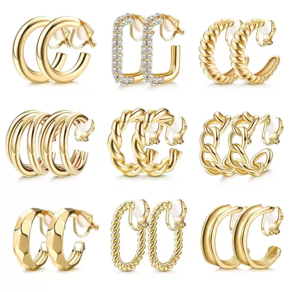 Europe and the United States cross-border hot geometric C- type painless hollow ear clip personality temperament without ear hole earrings women's wholesale
