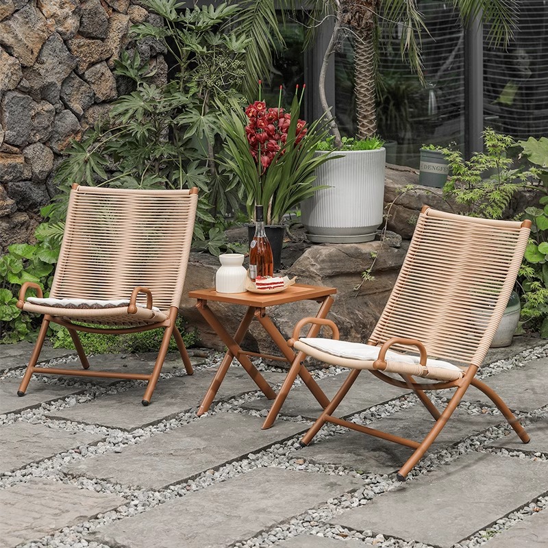 Folding Chair, Lounge Chair, Home Courtyard, Open-Air Outdoor Rattan Chair, New Balcony Leisure Chair, Chinese Style Lazy Back Chair