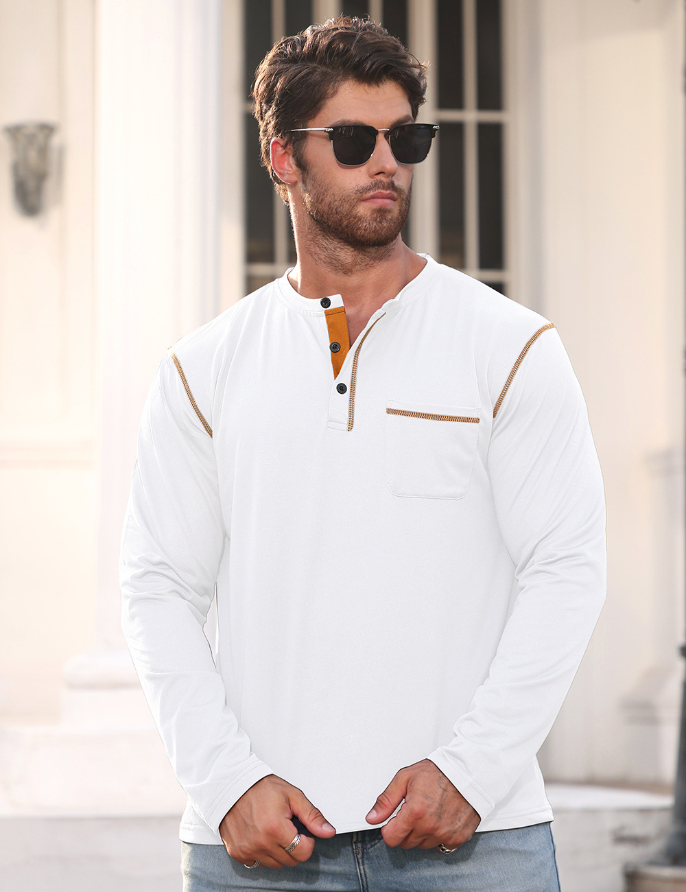 Camiseta POLO holgada de estilo europeo y americano para primavera y verano, con cuello alto, manga larga, estilo casual de negocios, para hombre.