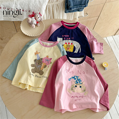 Ningli 女の子長袖 Tシャツレディースラグランスリーブ 25 秋の新しいスタイル子供イラストトップス甘くてかわいい子供服