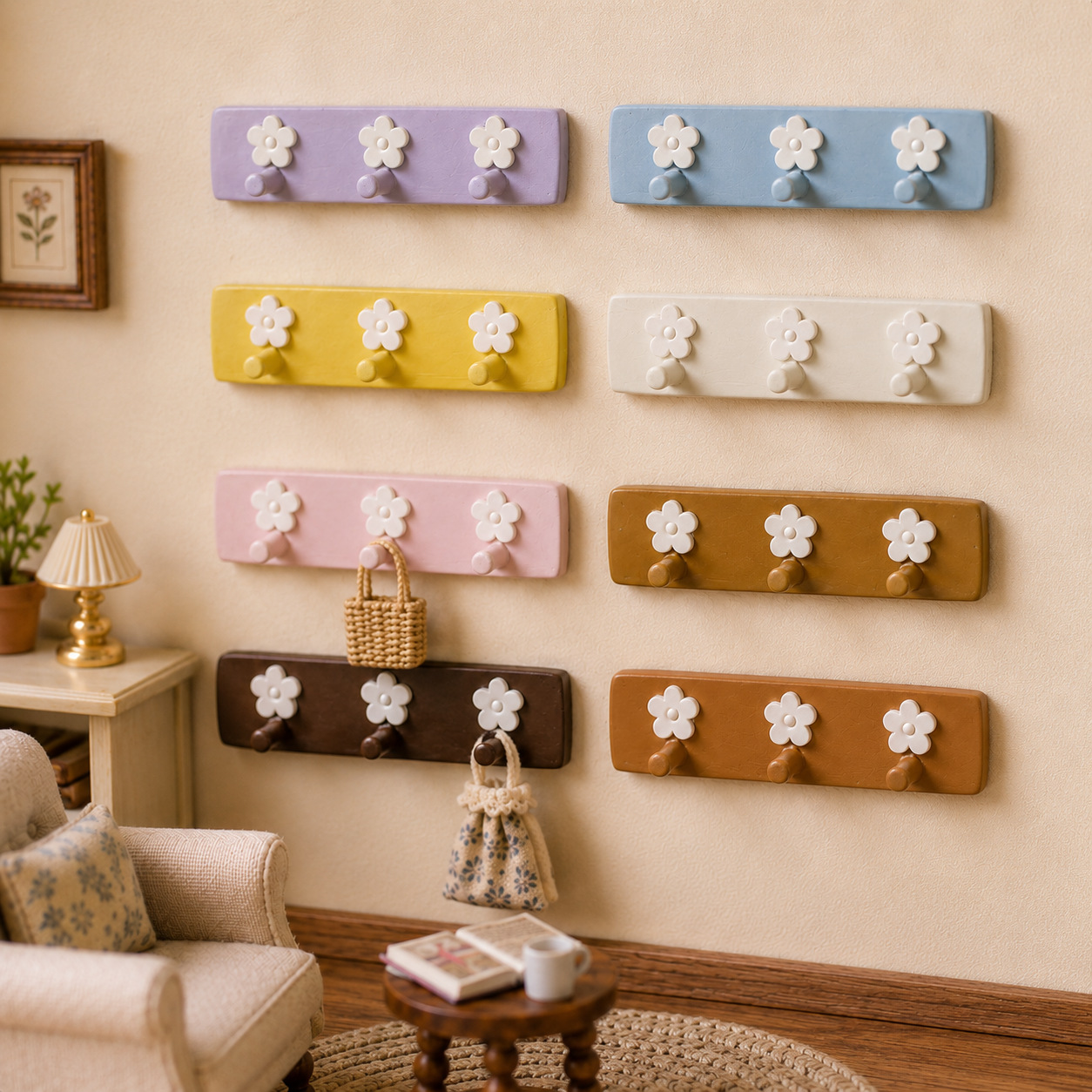 Miniature flower hooks, wall decorations, doll furniture ornaments, miniature scene decorations, 1:12 scale bedroom wall decorations.