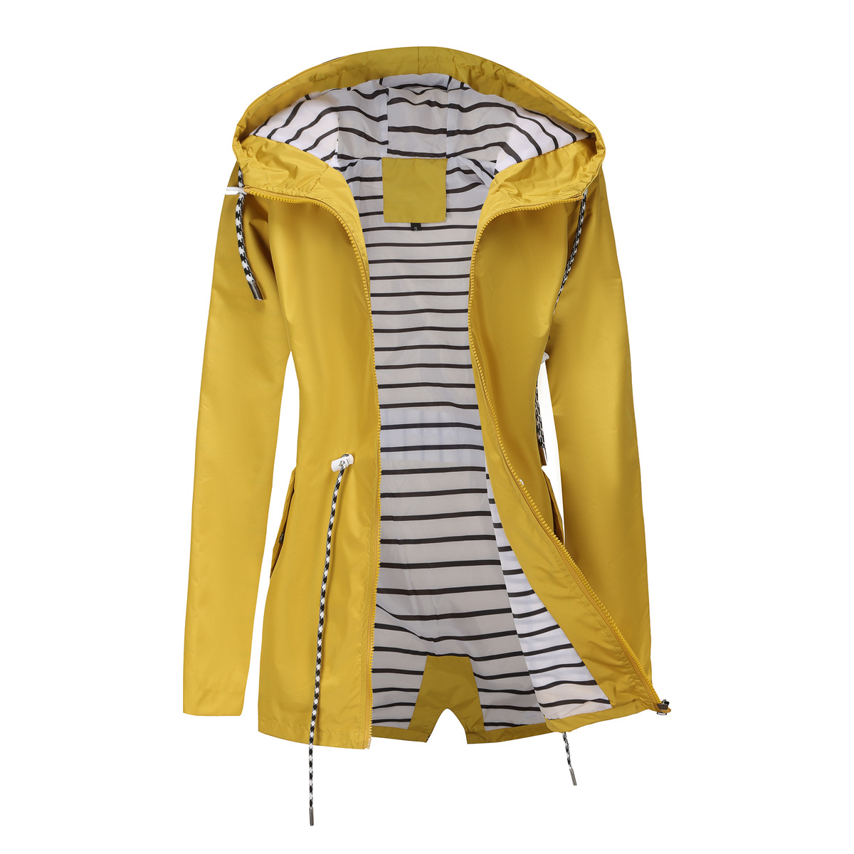 nieuwe lange mouwen anti-spatwater lange windjack dames capuchon gestreepte regenjas cross border plus size dameskleding_voghion.com
