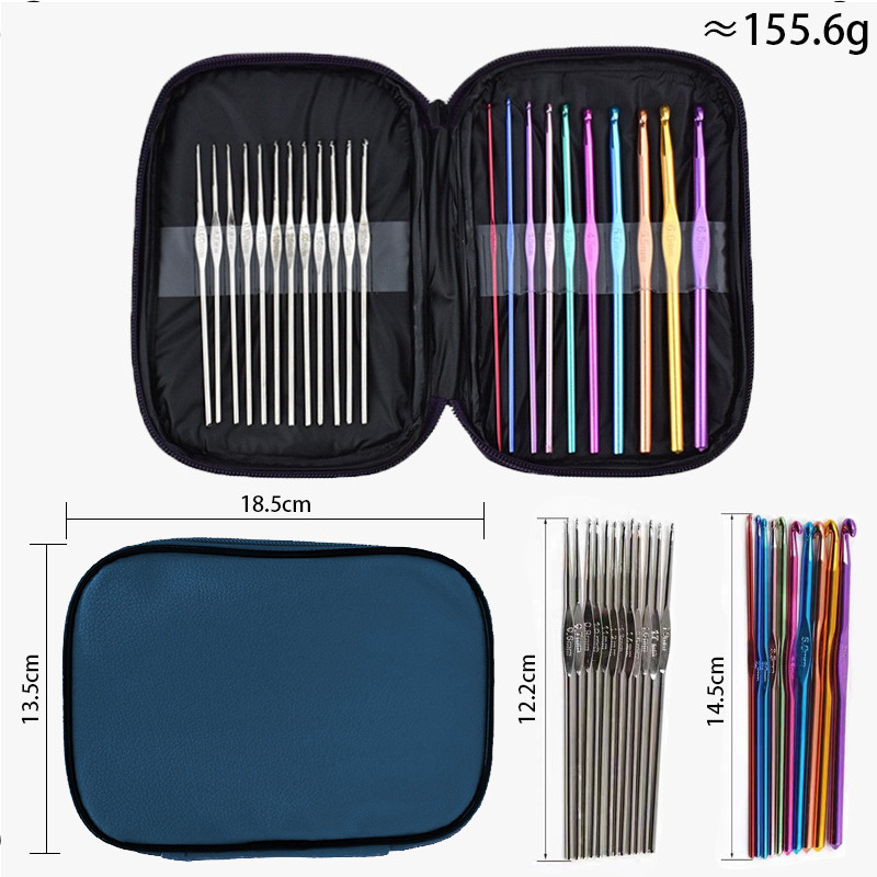 DIY principiantes fabricantes cubierta de cuero ganchillo de color acrílico conjunto de 22 ganchillo de metal conjunto de ganchillo de hierro