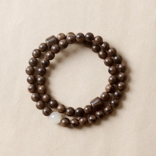 Original Design Moonstone Two Circles 6mm Qinan Wood Bracelet Sandalwood Couple Retro Buddha Bead Bracelet for Men