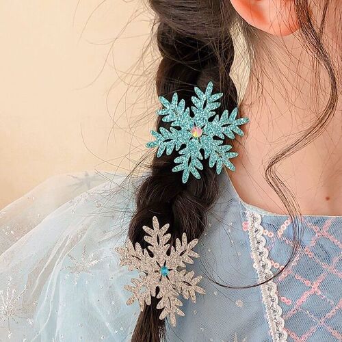2 Pack Elsa Princess Snowflake Hair Clips Sweet and Cute Frozen Girl Child Headband Versatile for Outdoor Use Baby Hair Clips