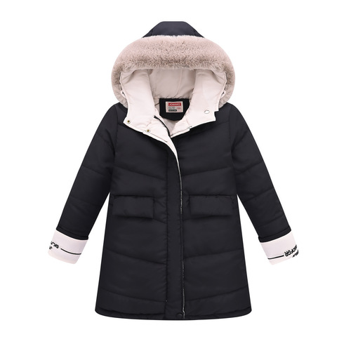 Midsize Youth Girls' Long Hooded Removable Plush Collar Thick Fashion Korean Version Warm Stylish Cotton Jacket