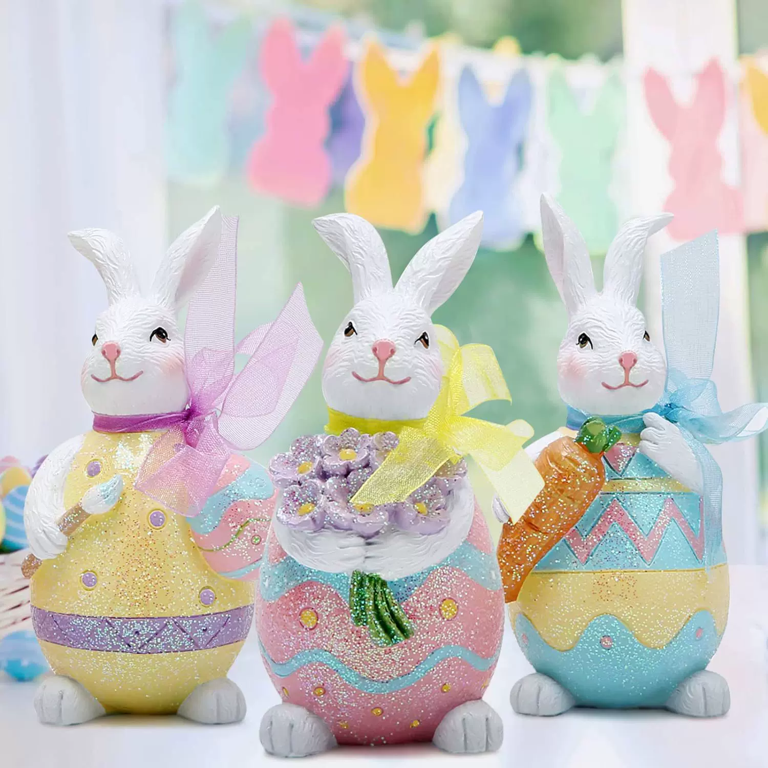 跨境春季复活节可爱兔子彩蛋装饰品雕像高级感小众桌面小摆件定制