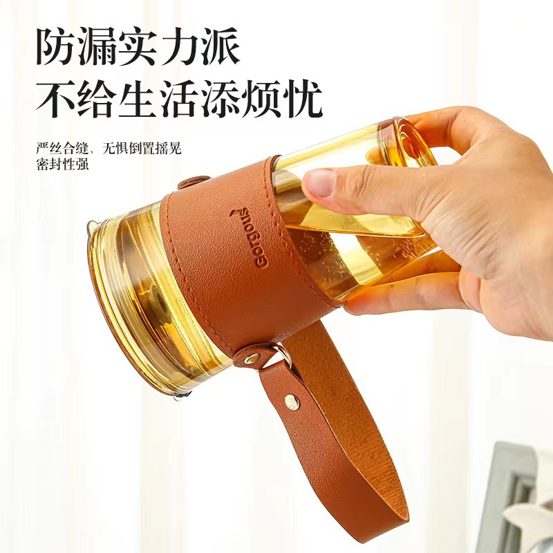 High-looking glass straw cup, light luxury ins bamboo cup with handle, double drinking cup, printed small gift water cup