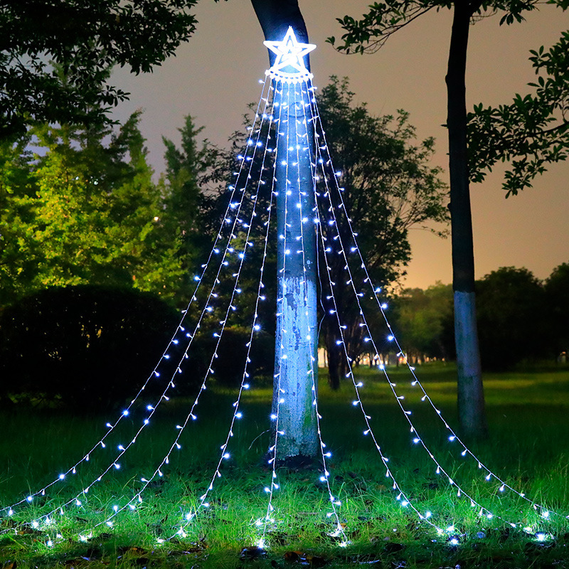 2023新品led五角星滝灯流水灯クリスマス屋外庭園装飾灯太陽エネルギー金|undefined