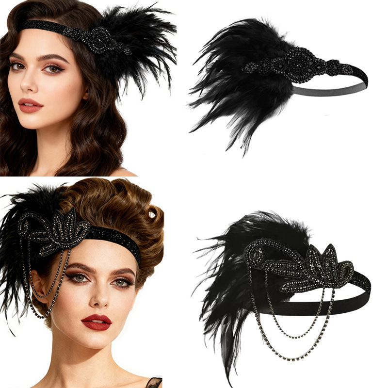 1920S Gatsby Masquerade Feather Headpiece European and American Cross-Border Retro Carnival Festival Accessories Hairband Headwear