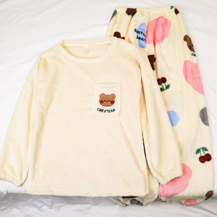 Transfronteriza mayorista otoño invierno pijama franela espesa mujer dulce dibujos animados casuales mangas largas chaqueta explosiva ropa para el hogar