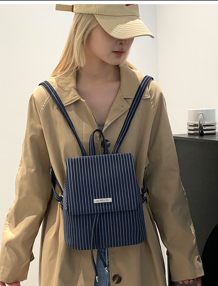 Colorful Fox Korean version niche British style backpack, versatile and high-end bag, striped mini drawstring backpack Specification drawing