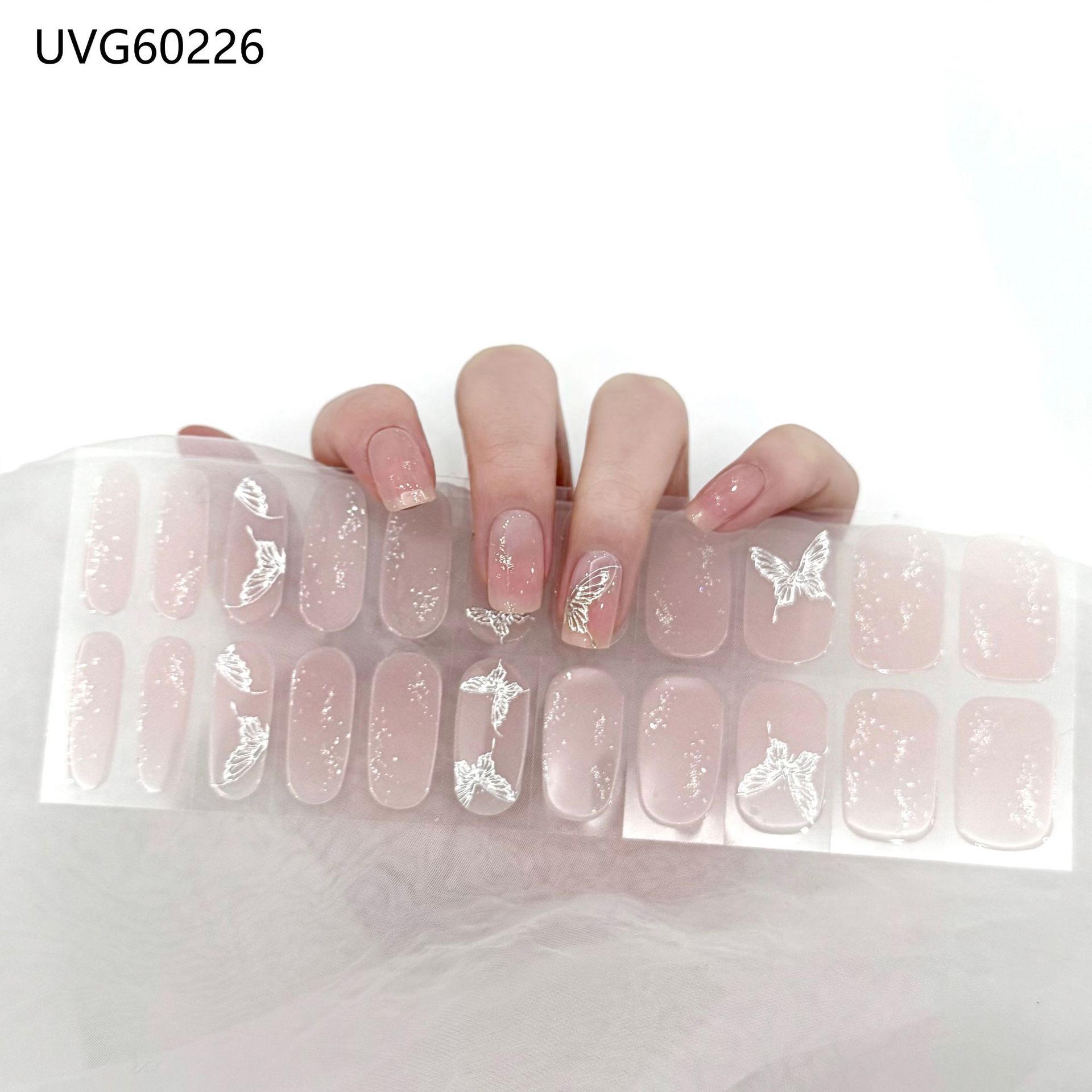 Pegatinas de uñas de gel UV transparentes efecto hielo, semicuradas, con lámina dorada, fototerapia, efecto película de aceite