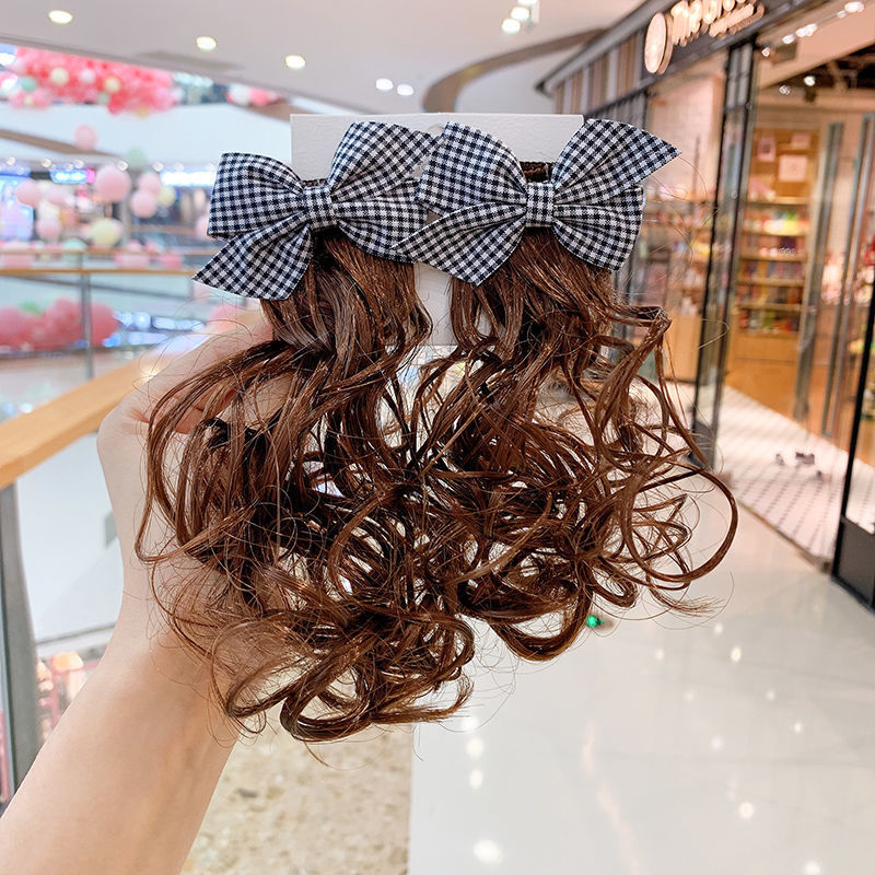 Korean Style Children's Bow Hairpin Wig Headwear Princess Little Girl's Curly Hair Styling Girl's Baby's Cute Hair Accessories