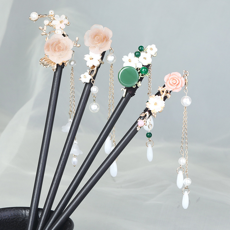 Wooden Hairpin Antique Hair Accessories Hairpin New Chinese Style Disc Wooden Hairpin Tassel Wooden Hairpin Hanfu Headwear Cheongsam Women