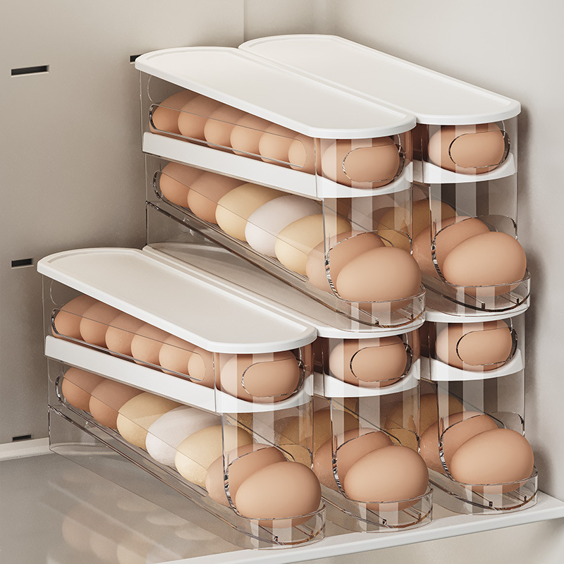 卵パック収納冷蔵庫食品グレードローリングエッグラックキッチン卵パックサイドドア冷蔵庫収納ボックス蓋付き|undefined