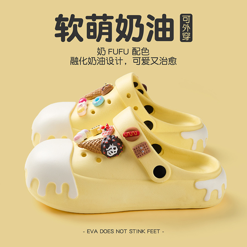 Warm Creamy Clog Shoes for Women, Summer Color-Block DIY Ice Cream Beach Shoes, Closed-Toe Outdoor Fashion Slippers for Women Warm Creamy Clog Shoes for Women, Summer Color-Block DIY Ice Cream Beach Shoes, Closed-Toe Outdoor Fashion Slippers for Women