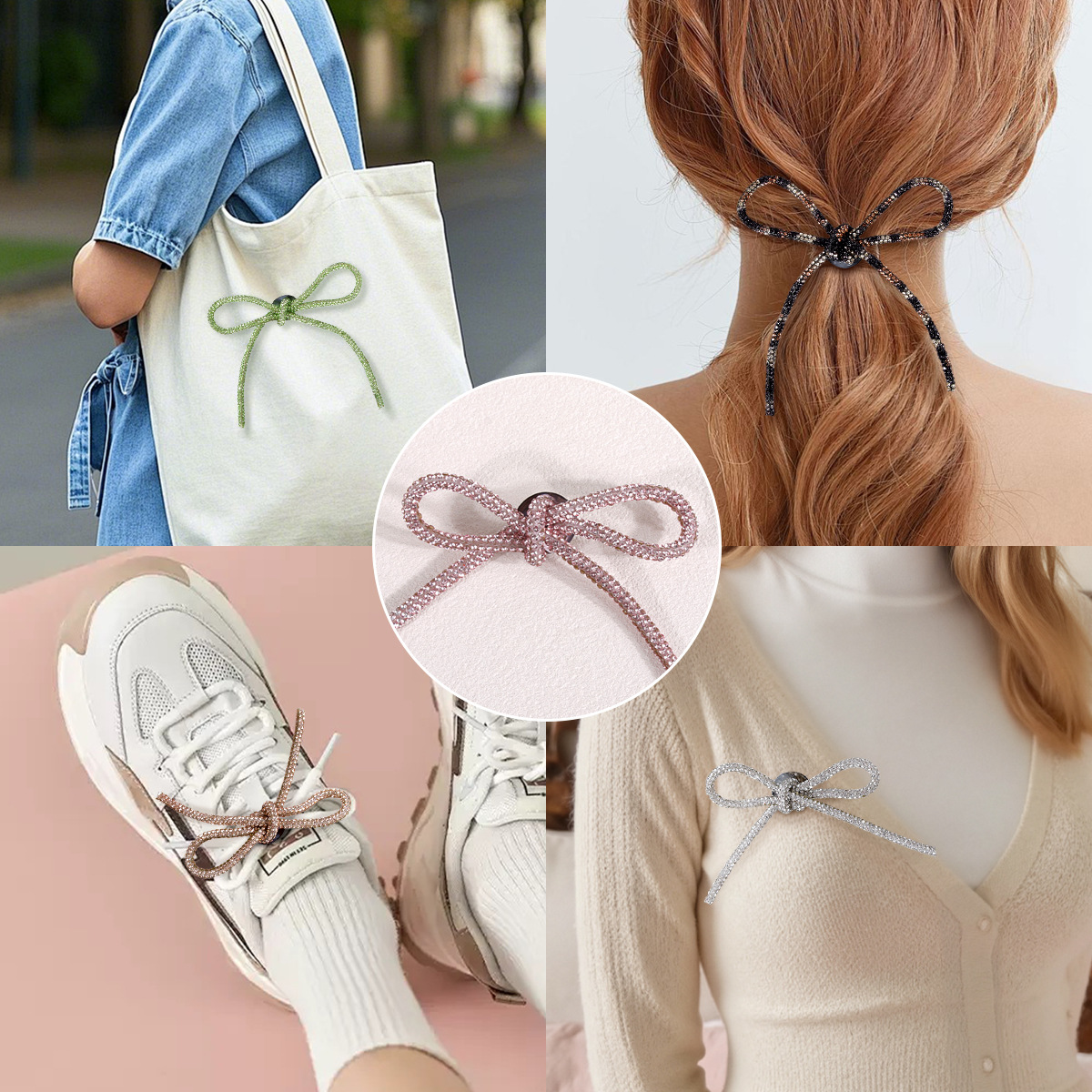 New Diamond Bow Accessories Crystal Chain Pendant Handmade DIY Jewelry Accessories Diamond Rope Bow Hair Accessories