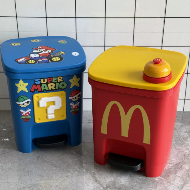 Mario Cute Trash Can for Home Use, High-End, Foot-Operated, with Lid, Living Room, Bedroom, High-Looking, Large Capacity, with Foot Pedal