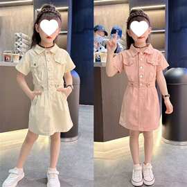 女童连衣裙夏季2026新款儿童夏装洋气学院短袖网红工装裙子