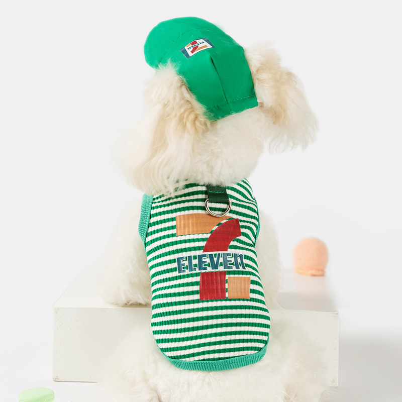 Perro de primavera y verano tejido a rayas divertido sombrero chaleco traje perro pequeño y mediano peluche gato perro mascota ropa