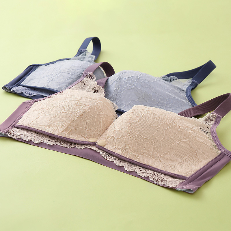 Ropa interior de maternidad sujetador de enfermería borde de encaje inalámbrico hebilla frontal postparto sujetador de enfermería ropa interior de embarazo