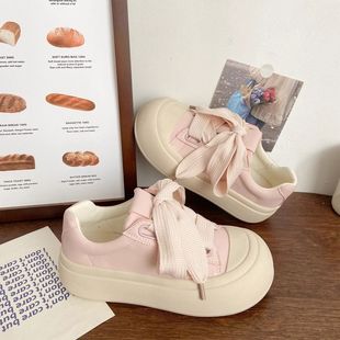 Cute Big-Headed Canvas Shoes with Thick Soles to Increase Height 2025 Spring and Summer New Versatile White Shoes Women's Casual Bread Sneakers