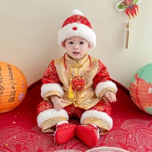 冬季宝宝唐装男宝周岁礼服加绒加厚喜庆年服套装中国风宝宝拜年服