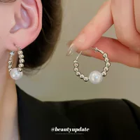 Серебряная игла круглая жемчужная ушная кружка европейская и американская индивидуальность уникальная темпераментная серьга легкая роскоши высокого уровня