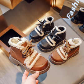 女童加绒加厚棉鞋2023冬软底防滑低筒短靴小女孩雪地靴