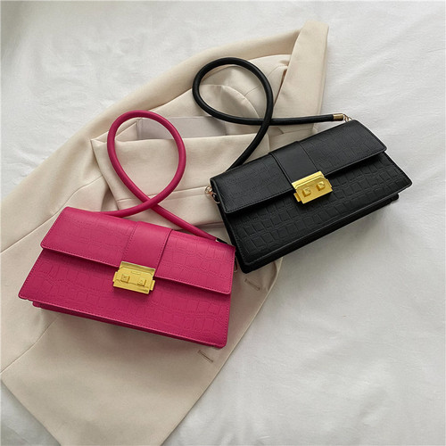Western-style bags for women, autumn and winter new stone pattern shoulder bags, Korean style trendy fashion simple lock armpit bags for women