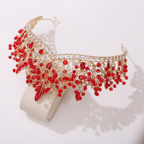 New European and American cross-border handmade rhinestone bridal crown alloy multi-color beaded princess wedding jewelry wholesale