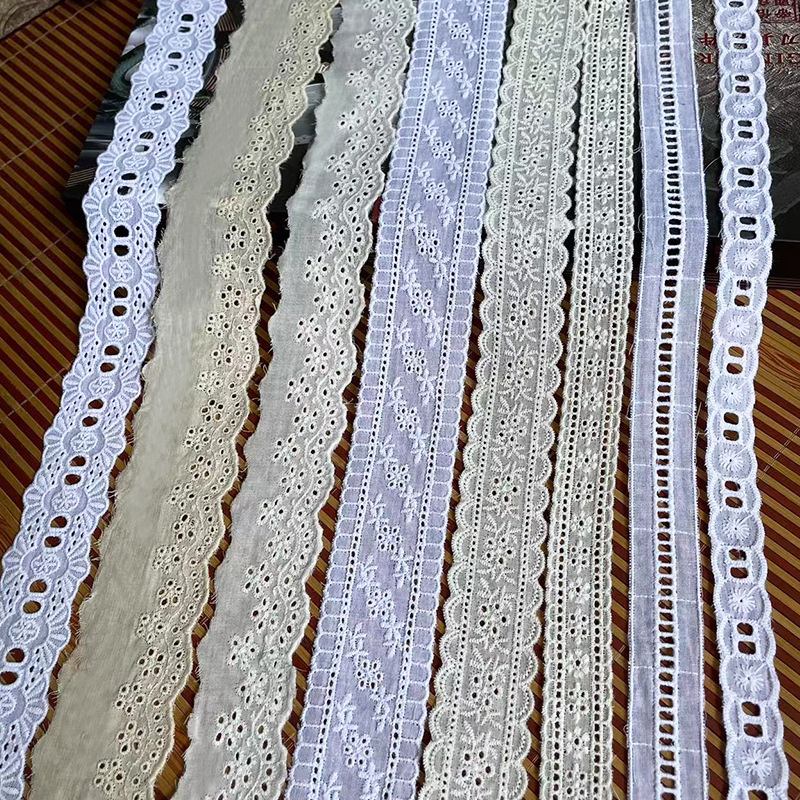 现货4cm大机绣白色棉布刺绣棉布花边童装家纺辅料装饰棉线花边