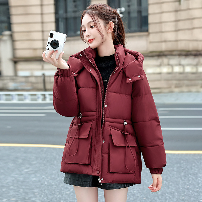 Algodón de mujer corta cintura gruesa chaqueta con capuzas otoño y invierno nuevo estilo coreano chaqueta de algodón de moda suelta cálida image 10