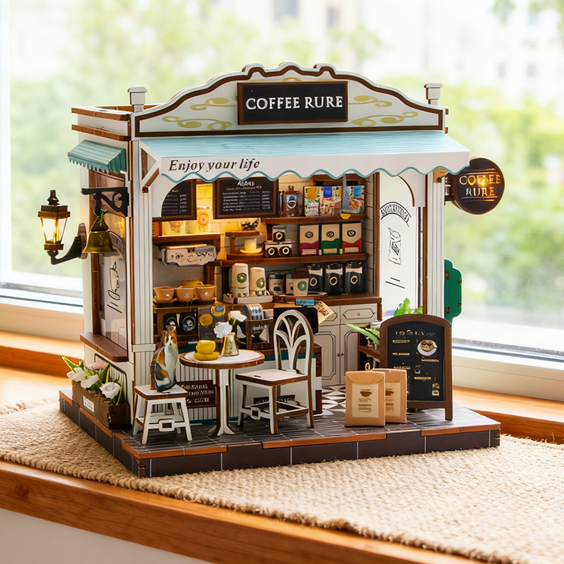 Qingcui Coffee Shop Small House Cottage DIY Miniature Scene Assembly Model Toy Puzzle Building Block Ornament Qingcui Coffee Shop Small House Cottage DIY Miniature Scene Assembly Model Toy Puzzle Building Block Ornament