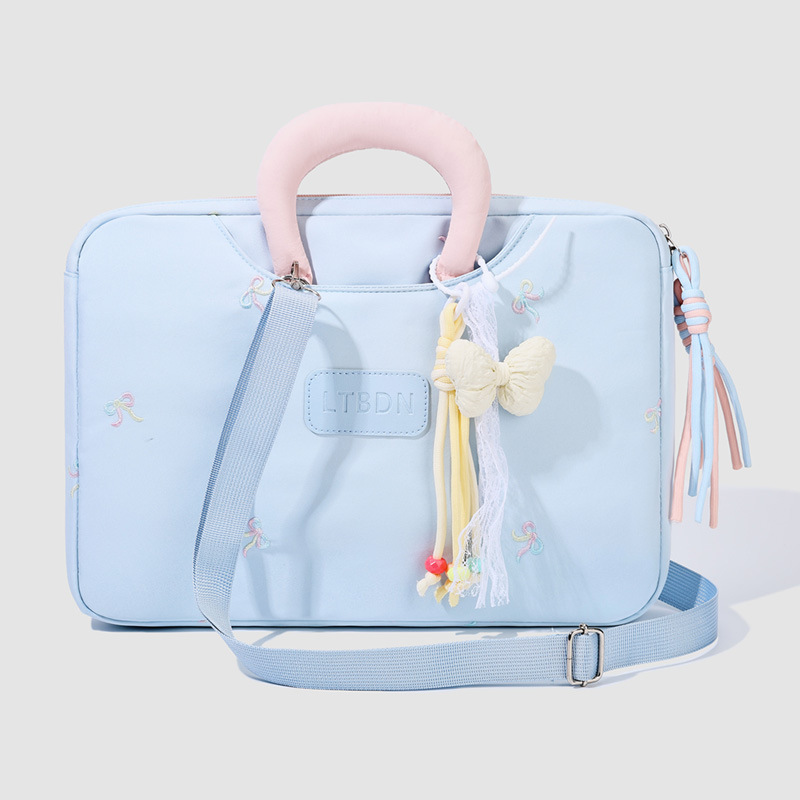 Soft misty milky color fresh bow embroidered crossbody bag for women, suitable for class, shopping, commuting, casual use, lightweight and versatile shoulder bag