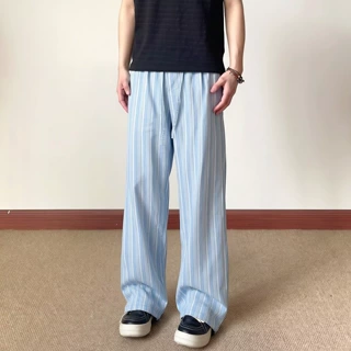 休闲条纹直筒裤男款潮流松弛感慵懒垂感宽松阔腿百搭松紧腰长裤子