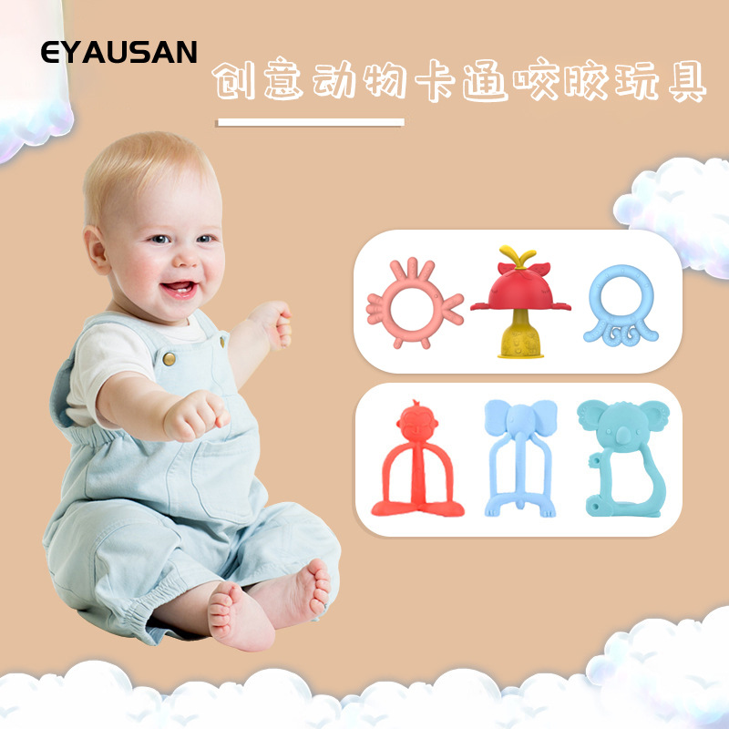 现货批发卡通婴儿牙胶创意动物全硅胶磨牙器咬咬乐玩具婴儿磨牙棒