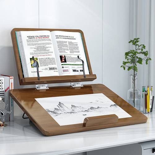 Nanzhu reading stand children's reading bookshelf multi-functional desktop double-layer reading stand liftable wooden bookshelf